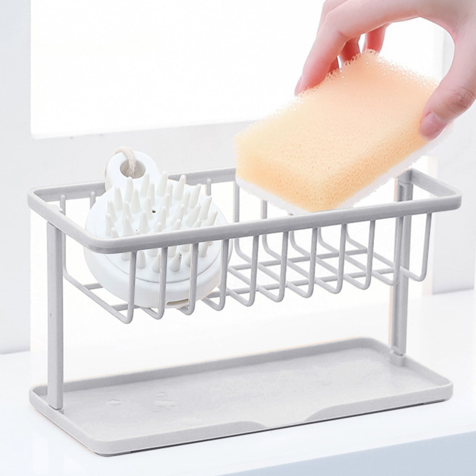 Holder Sink Sponge Tidy Kitchen Storage Organizer, Two-layer Storage Rack Draining Basket