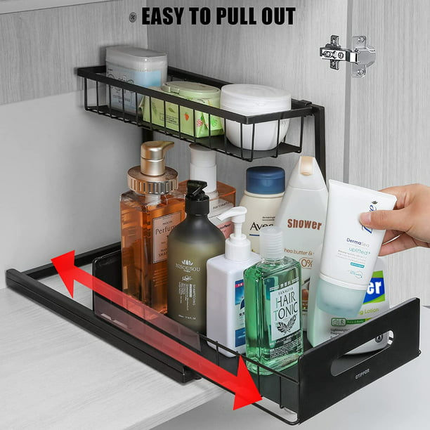 Kitchen Sliding Under Sink Organizer 2 Tier Storage Cabinet, Black