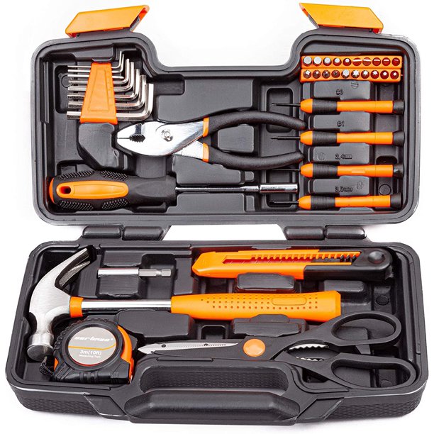 39 Piece Household Hand Tool Set and Orange Storage Case Tool Box