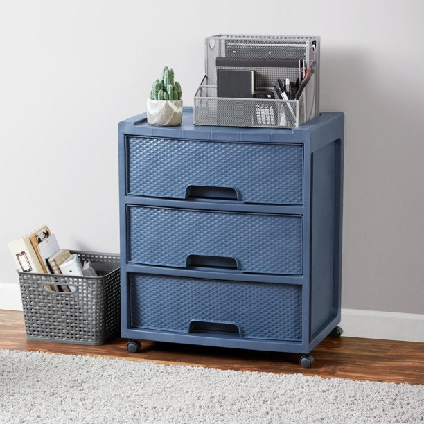 3 Drawer Storage Diamond Plastic Cart, Blue Cove