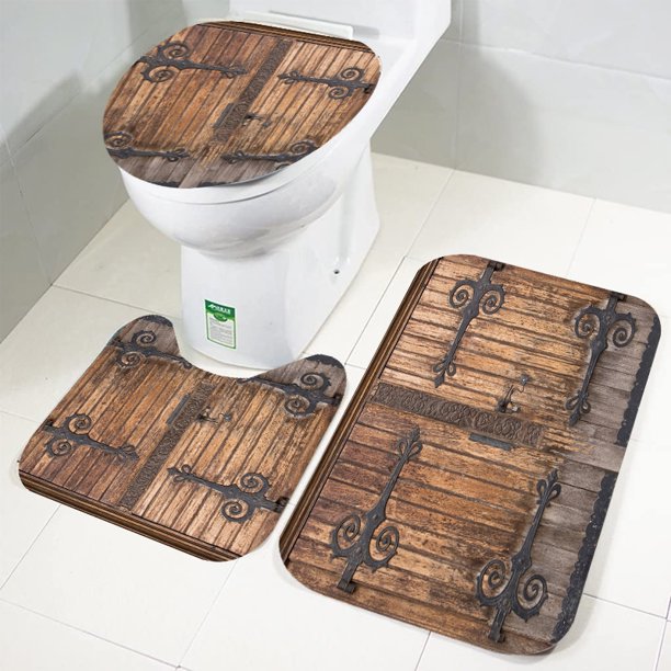 4 Piece Rustic Shower Curtain and Rug Set Bathroom Decor with 12 Hooks and 3 Pcs Toilet Rugs Set