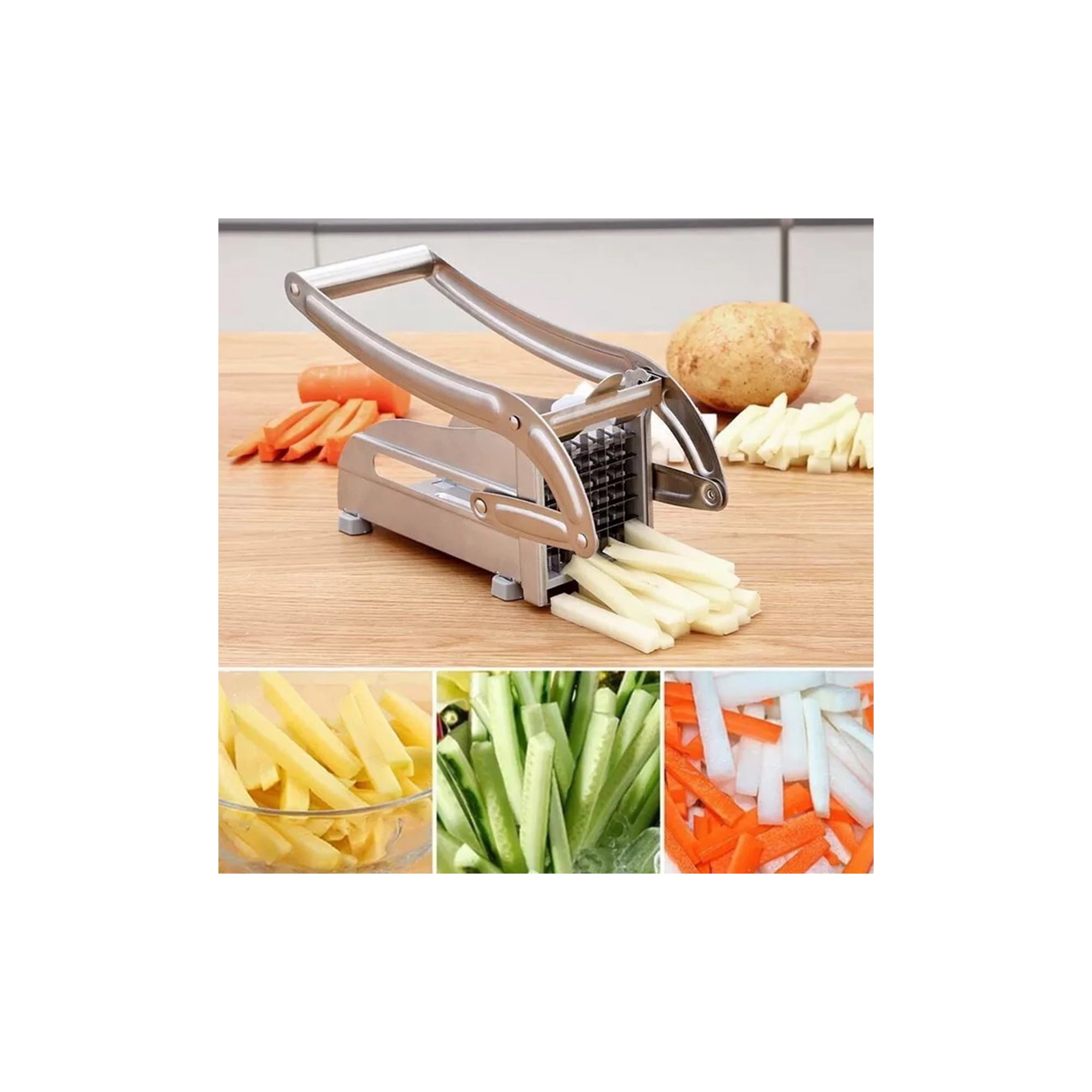 French Fry Potato Slicer with 2 Stainless Steel Blades for French Fries Chips Maker