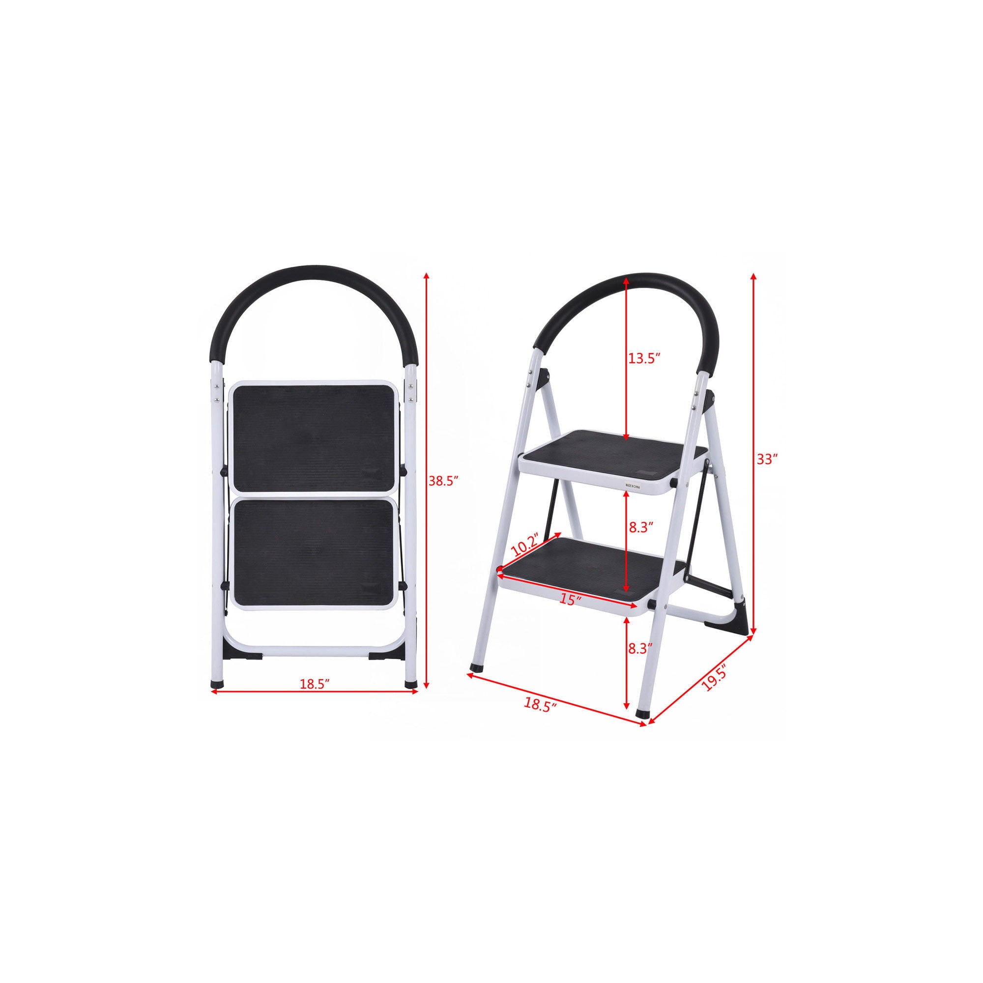 2 Step Ladder Stool Folding Anti-Slip Steel, 330Lbs Capacity