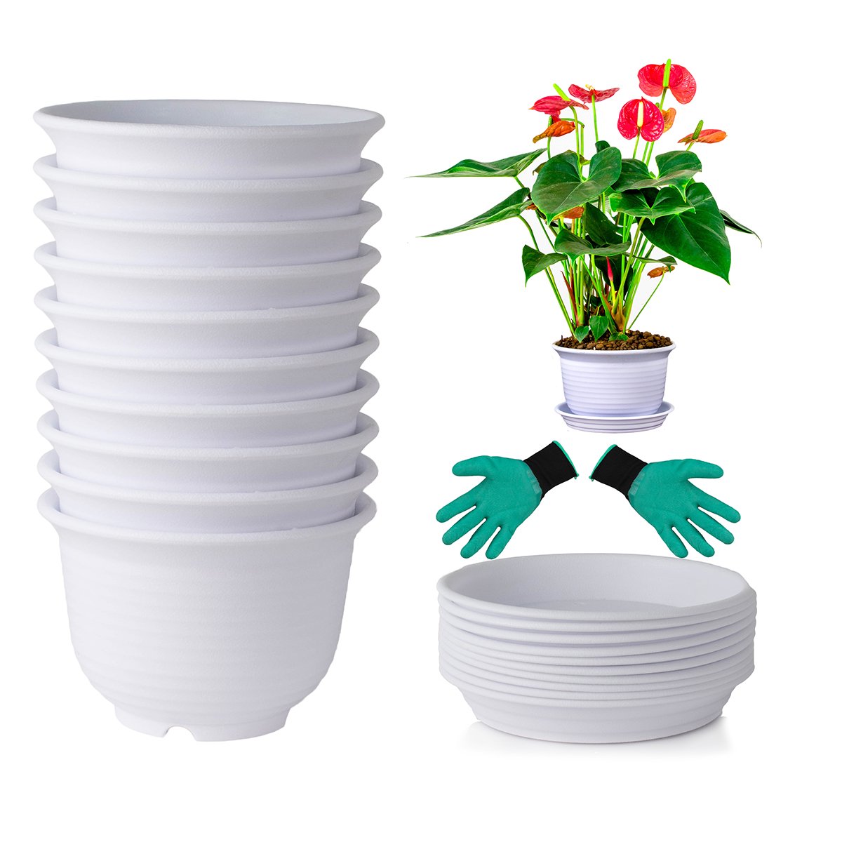 10 Pack Round Plastic Plant Flower Pot 6" x 6" x 4"