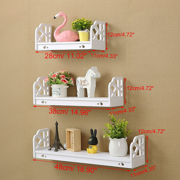 Floating Wall Shelves Set of 3 Wall Shelf Retro, White