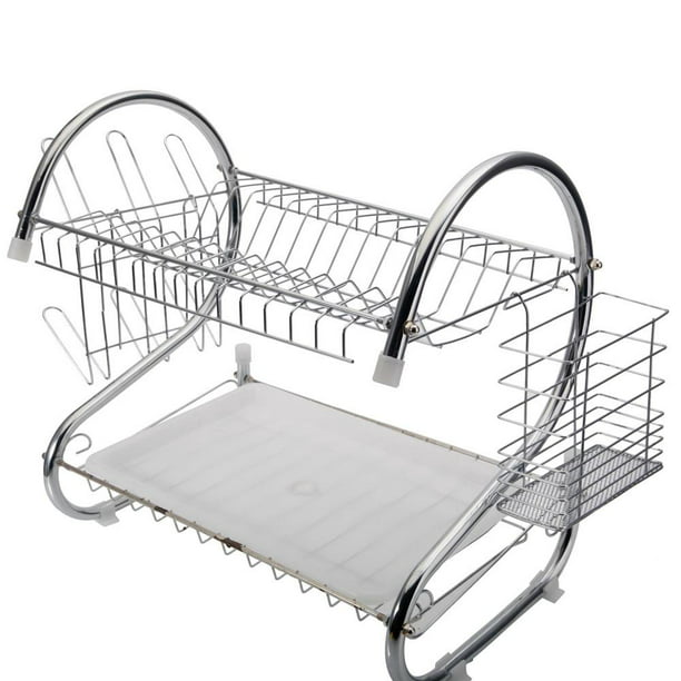 2 Tier Dish Rack Drying Stainless Steel Sink Kitchen, 16 x 15 x 10 inches