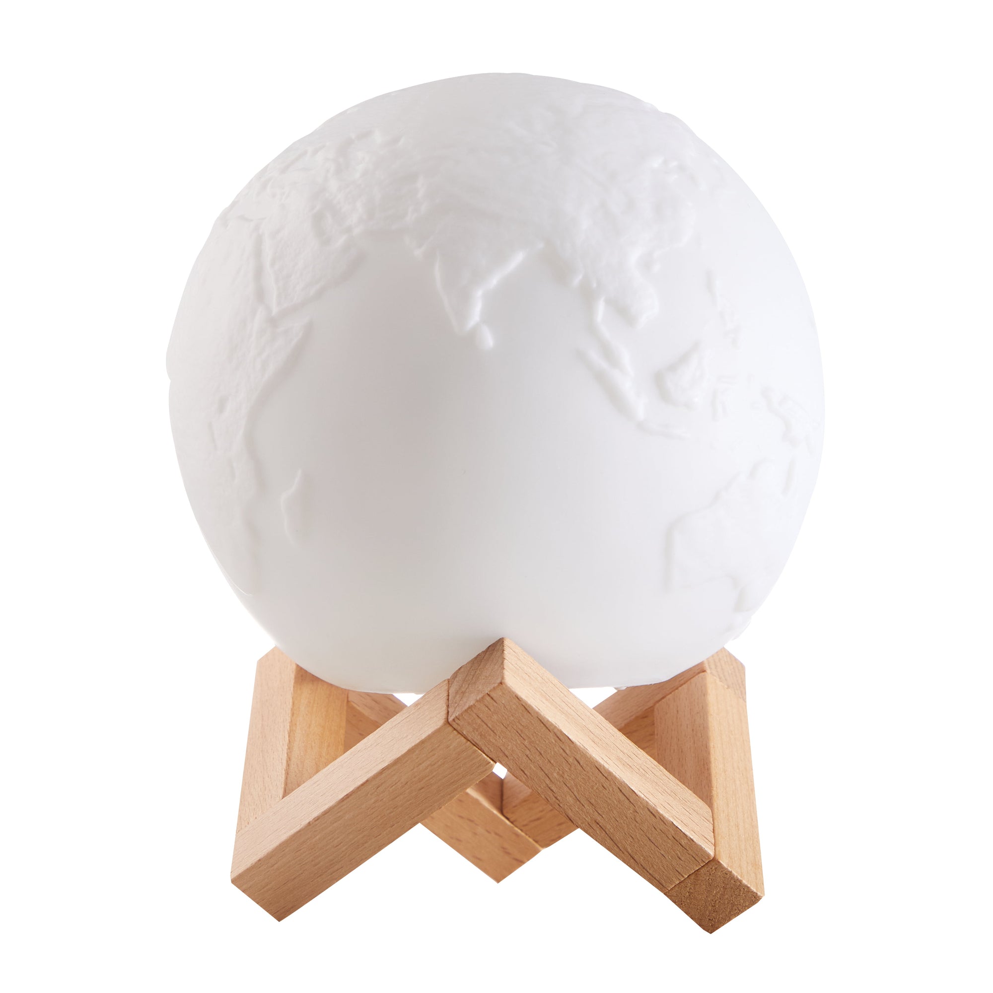 Earth LED Lamp with Wood Stand, Remote, and USB Cable 7.5'' x 5.5'', White